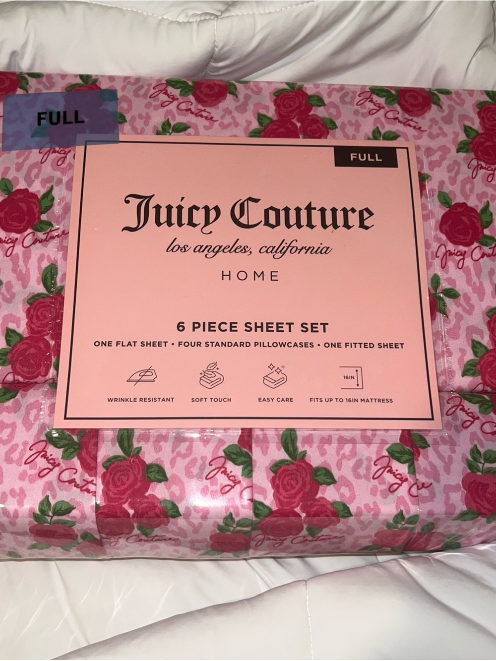Juicy Couture Pink Rose Floral 6-Piece Sheet Set Full